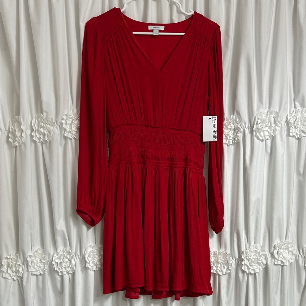 Nine West Long Sleeve Red Dress